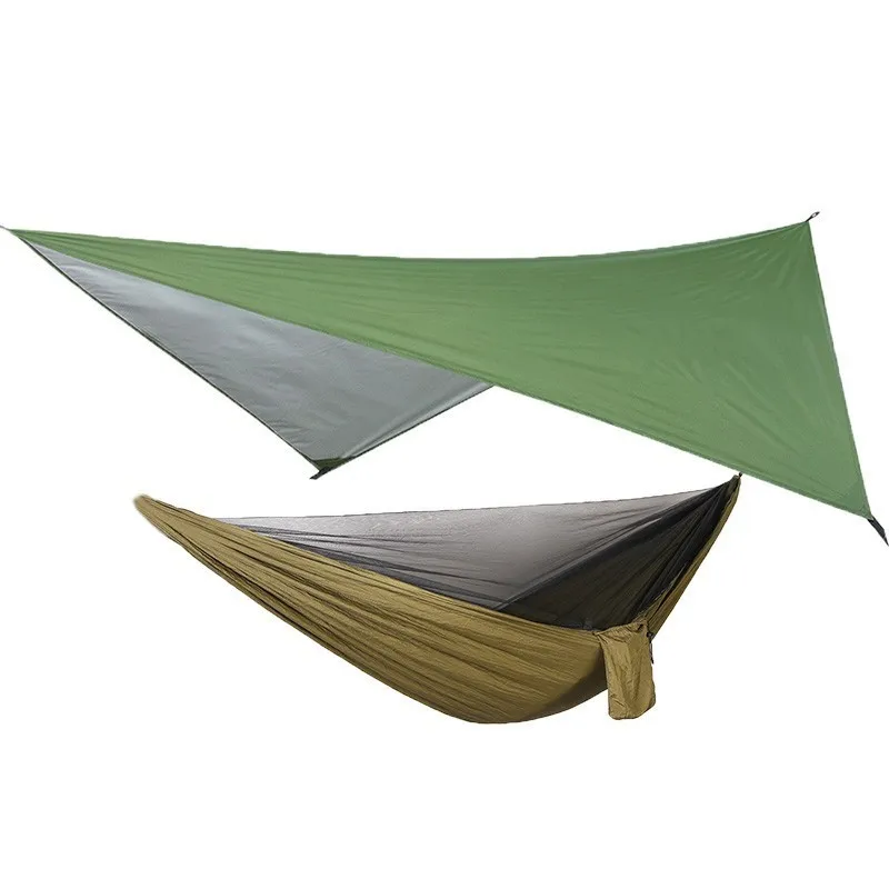 army green 1 комплект сетки гамак+ навес палатка для кемпинга на открытом воздухе портативный без комаров дождь муха брезент парашют качели кровать Водонепроницаемый - Цвет: army green