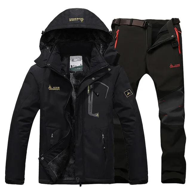 Black black pant Зимняя Лыжная куртка, костюмы для мужчин, водонепроницаемая флисовая зимняя куртка, термопальто, уличная куртка для катания на горном лыжах, сноуборде, брючные костюмы, L-5XL - Цвет: Black black pant