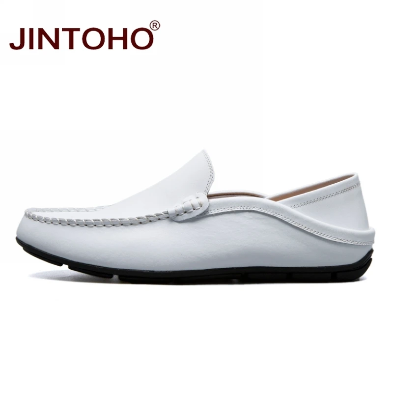 JINTOHO/Большие размеры 35-47, повседневные мужские лоферы без шнуровки, демисезонные мужские Мокасины Мужская обувь из натуральной кожи на плоской подошве