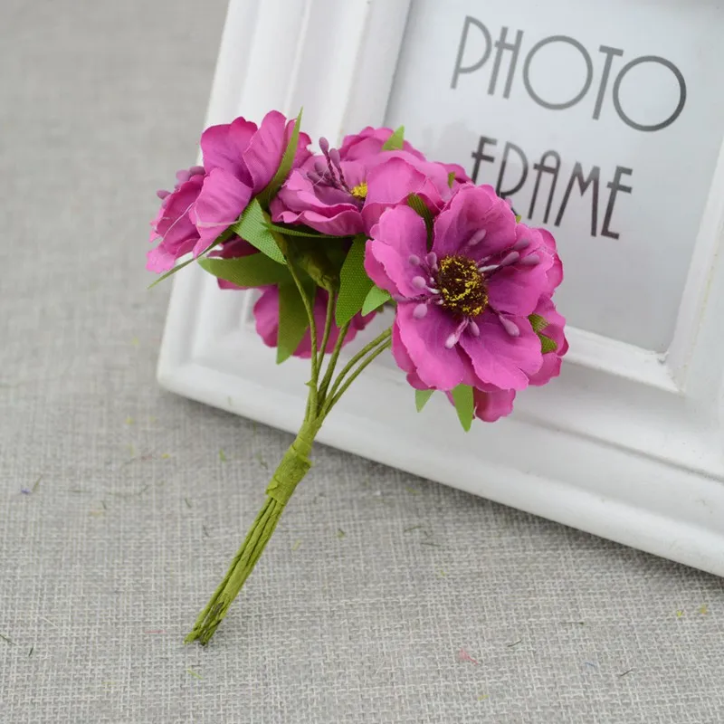 Искусственные цветы вишни 6 шт./лот, свадебная ваза для автомобиля, украшение для дома, букет невесты, Шелковые Растения ручной работы