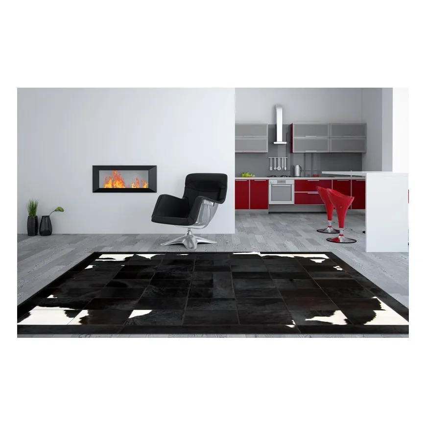 

patchwork cowhide rug RF-B04 black-brown-white Chic family offer a stunning combination of supple blacks and rich natural whites