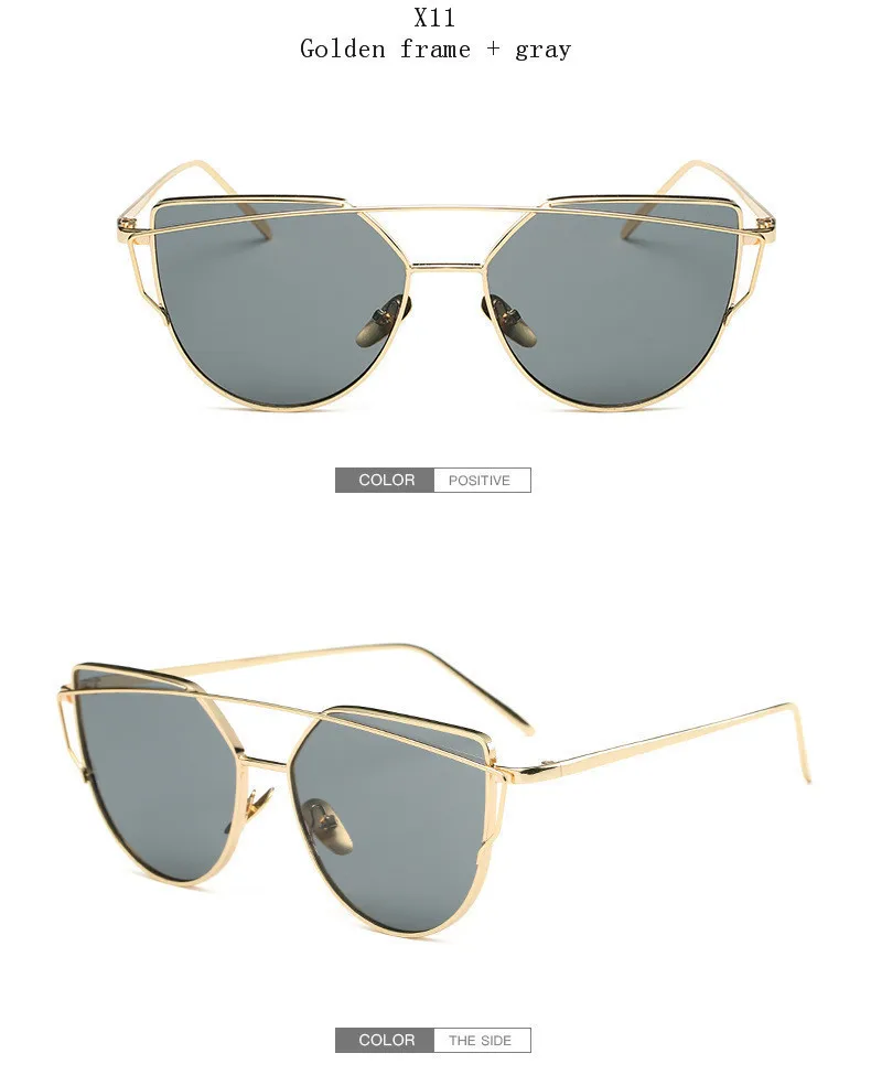 New Cat Eye Sunglasses Women Brand Designer Fashion Twin-Beams Rose Gold Mirror Cateye Sun Glasses For Female
