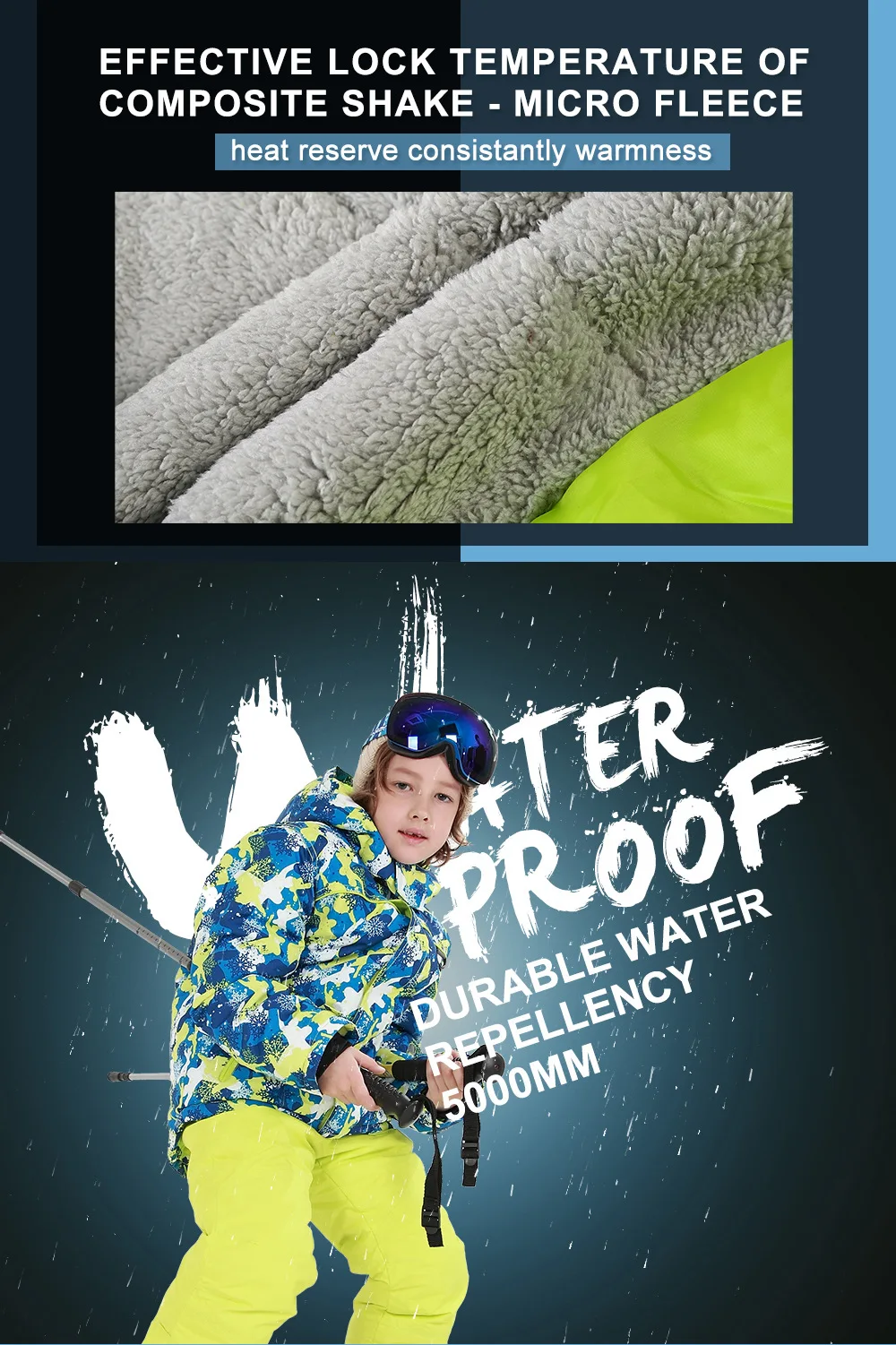 Boys Girls Children's Snow Ski Suits Outdoor Wear Hooded Jackets+Bandage Pants Kids Winter Warm Snowboard Ski Wear Costume