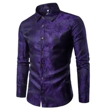 Royal Blue Мужские рубашки, модные, для отдыха, с цветочным принтом, для любителей пляжа, с угловым воротником, мужские рубашки с длинными рукавами в стиле барокко, повседневные рубашки - Цвет: Royal Blue