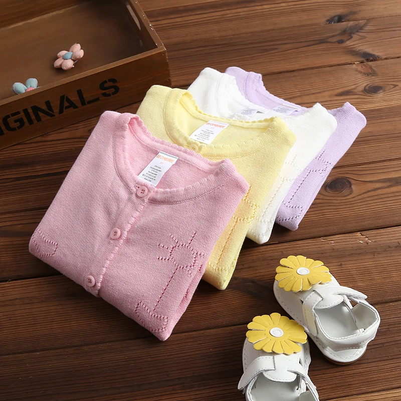 0-10T Female child sweater 2017 baby air conditioning shirt thin spring and autumn cardigan cotton outerwear | Детская одежда и