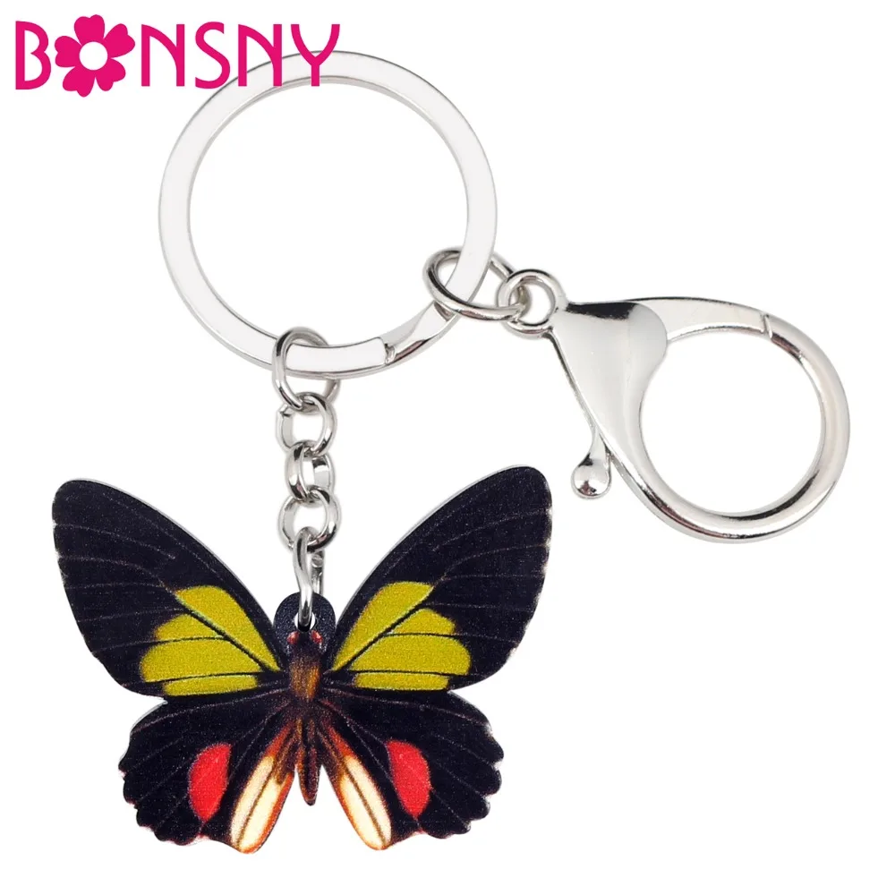 Bonsny акриловый мультфильм бабочка брелок для ключей кольца Новинка насекомое