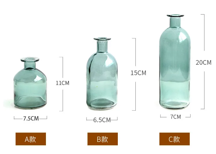 INS Small Mouth Glass Transparent Vase Nordic Wind Dried Flower Vases Japanese Home Wedding Decoration Colorful Flower Vases