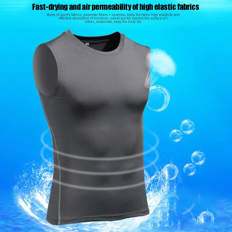 Горячая Мужская компрессионная быстросохнущая футболка без рукавов стрейчевая