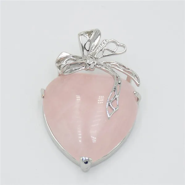 Pink Crystal Новинка, романтическая бабочка, узел, сердце, ювелирное изделие, для влюбленных, натуральные аметисты, розовый, кварцовый кристалл, камень, инкрустированный цветок, ожерелье, подвеска - Окраска металла: Pink Crystal