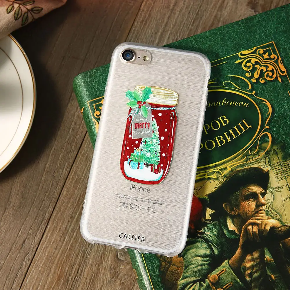 Caseier Рождество чехол для телефона iPhone 7 8 плюс мягкого силикона Капа 3D помощи