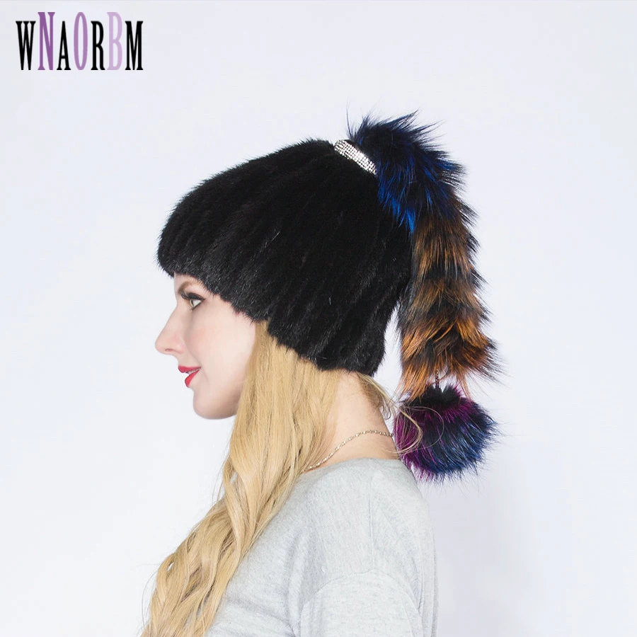 WNAORBM Natural Mink Fur Horsewhip Hats For Women Fashion Fox Fur Warm Luxury Latest High quality Winter Hat Three Colors