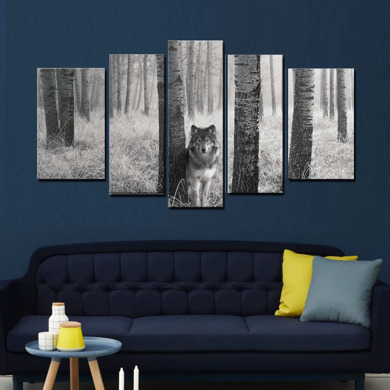 

5 Panel Wall Art Painting Watchful Wolf Eyes In The Wild Prints On Canvas The Picture Animal Pictures Oil For Decor