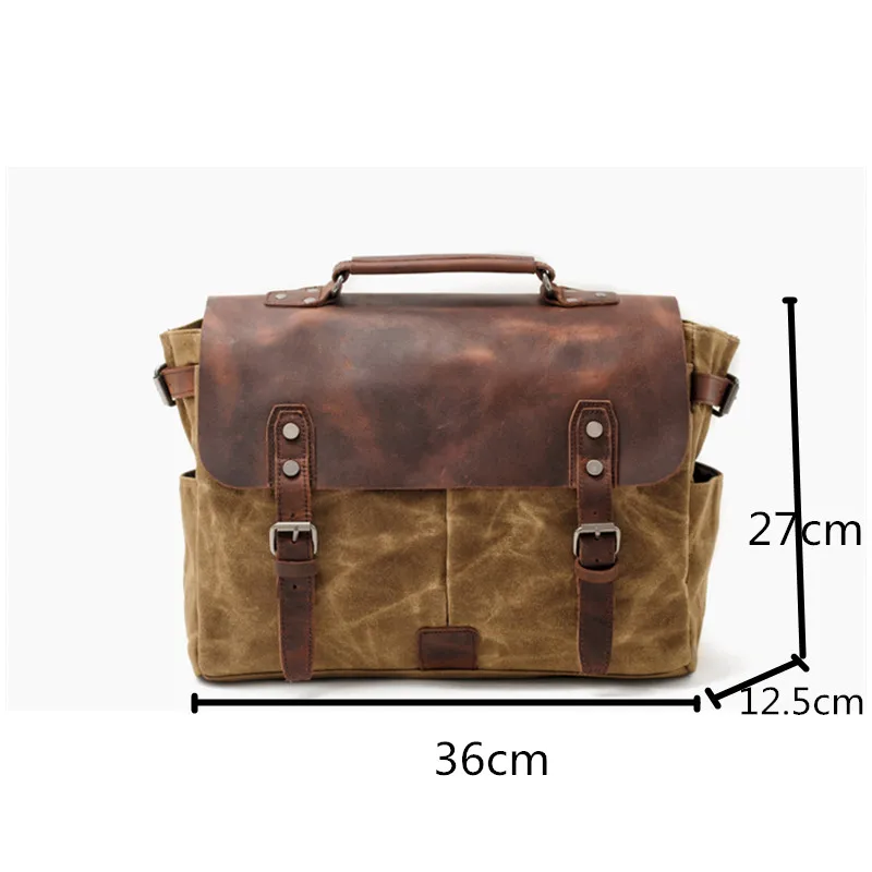 Retro Men Bag Laptop Shoulder Messenger Slung Handbag Computer Official Knight Motorcycle Canvas Crazy Horse Leather |