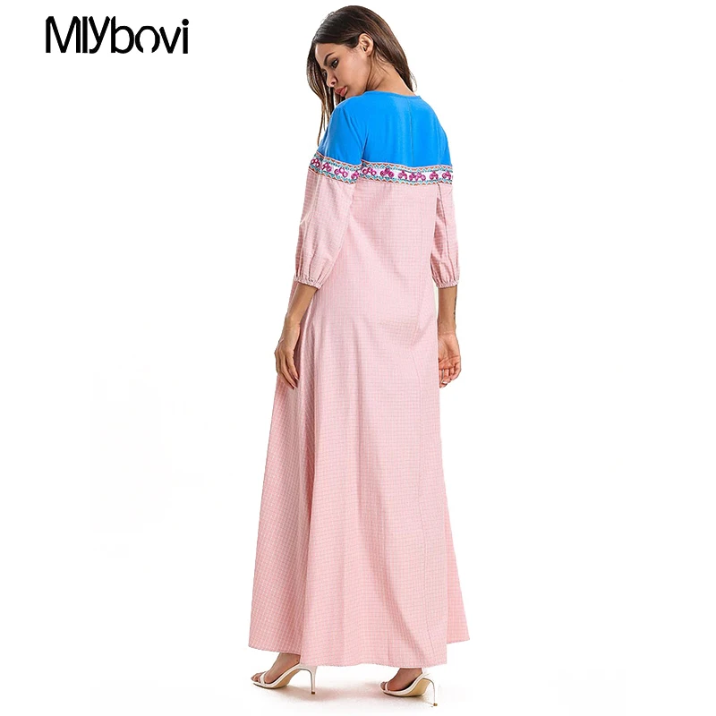 Женское розовое клетчатое мусульманское платье 2019 женское Дубаи Длинное