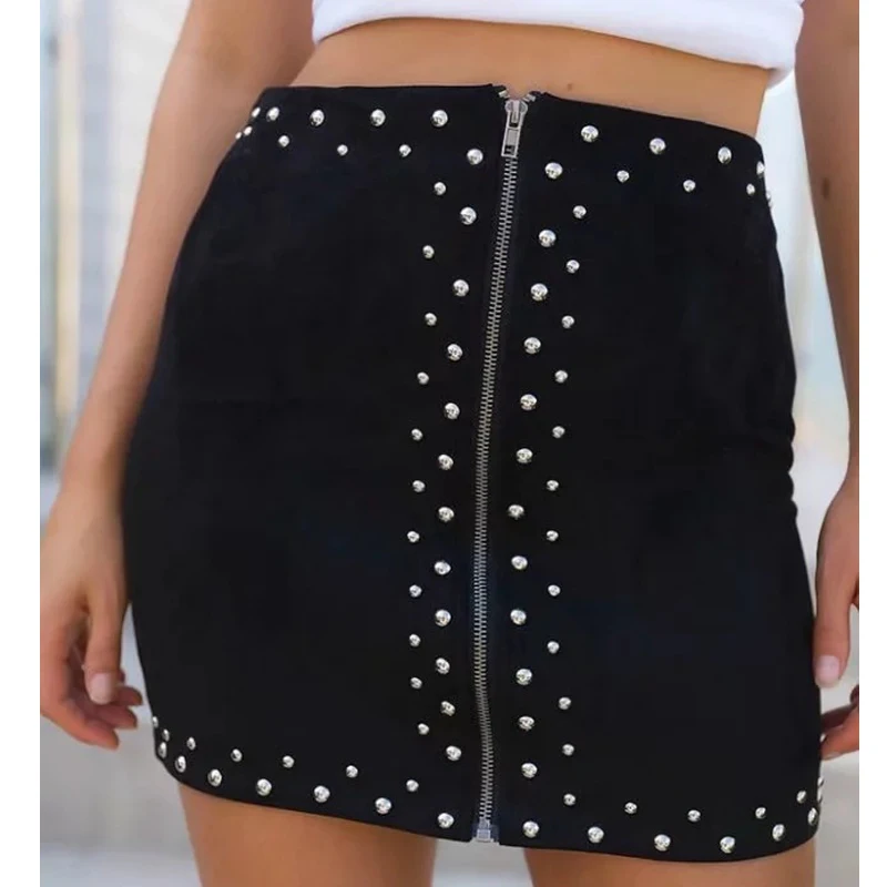 Женская мини-юбка CHANGYUGE красная замшевая с заклепками и высокой талией Клубная