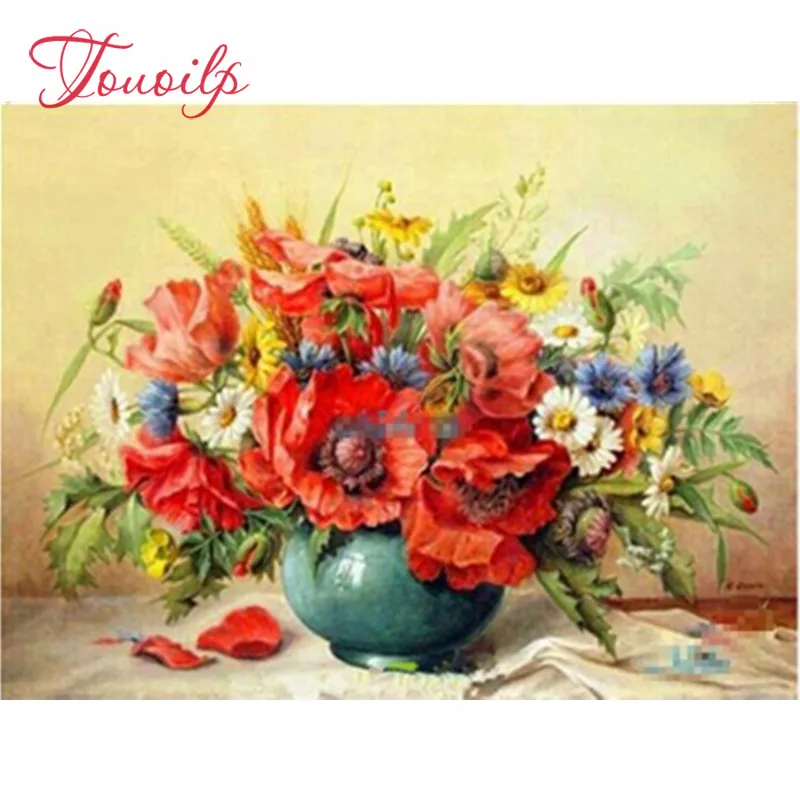 

TOUOILP 100% Full 5D Diy Daimond Painting Rhinestones Diamant Painting Embroidery poppy flower