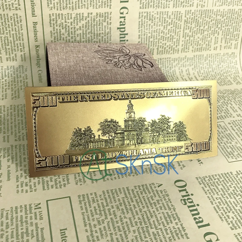 Fashion souvenir 500 dollars 24K gold foil banknote fake money American First lady Melania paper banknotes for gifts | Дом и сад