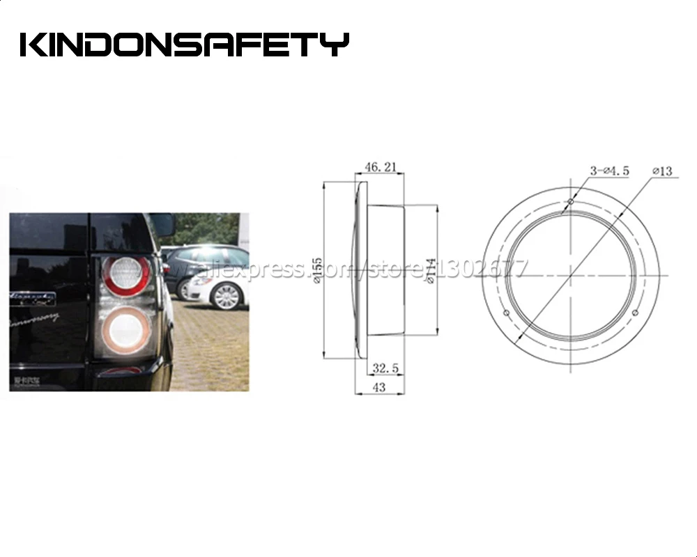 Free shipping!! E-marked 122mm LED Rear Fog and Reverse Lamp with retro reflector 32pcs LEDs DC12V or DC24V | Автомобили и