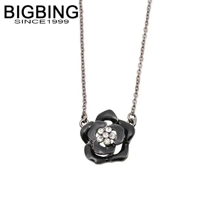 BIGBING модные ювелирные изделия Модные Черные полые хрустальные цветы кулон