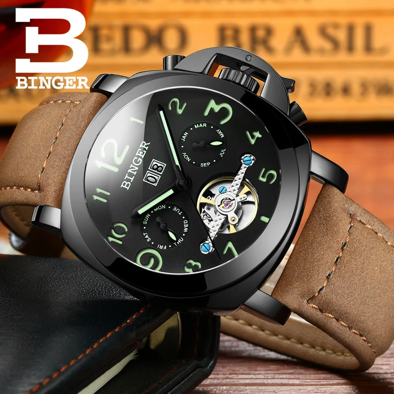 Часы-Хронограф Мужские механические брендовые автоматические светящиеся