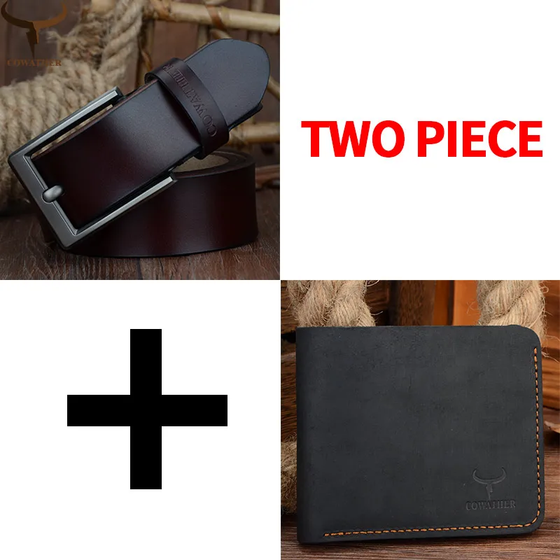 Мужской ремень и кошелек COWATHER модный из натуральной коровьей кожи с пряжкой