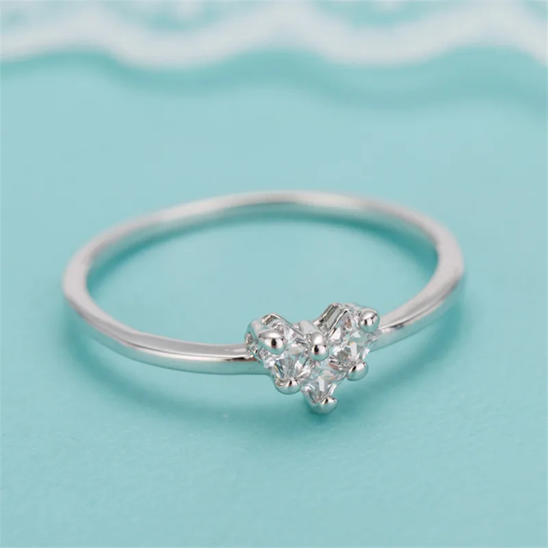 Simple Silver Color Heart Ring With AAA Zirconia For Women Wedding Jewelry | Украшения и аксессуары