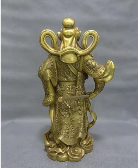 YM 321 14 &quotКитайский чистый латунный воин Летающий Меч дракона GuanGong Guan Yu статуя