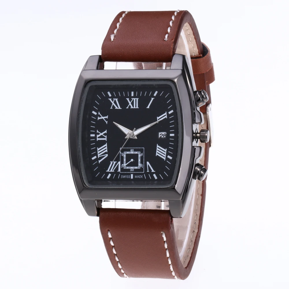 Montre Homme, мужские часы с прямоугольным циферблатом, модные, кожаные, военные, с датой, кварцевые, наручные часы, бизнес часы, Reloj Hombre
