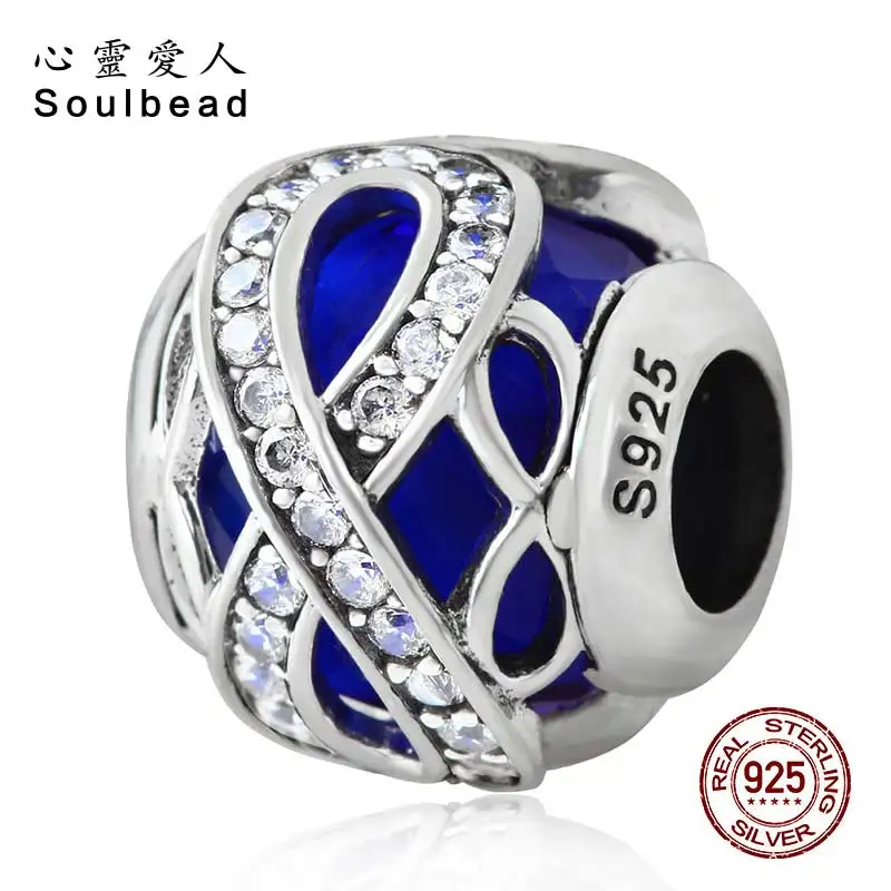 Бусины Soulbead сверкающие Бесконечная любовь круглые очаровательные Синие стразы