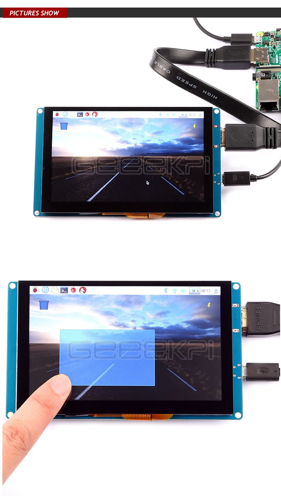 GeeekPi 5 дюймов 800x480 дисплей емкостный сенсорный экран монитор для Raspberry Pi 4 B все платформы, Windows, Beagle Bone черный