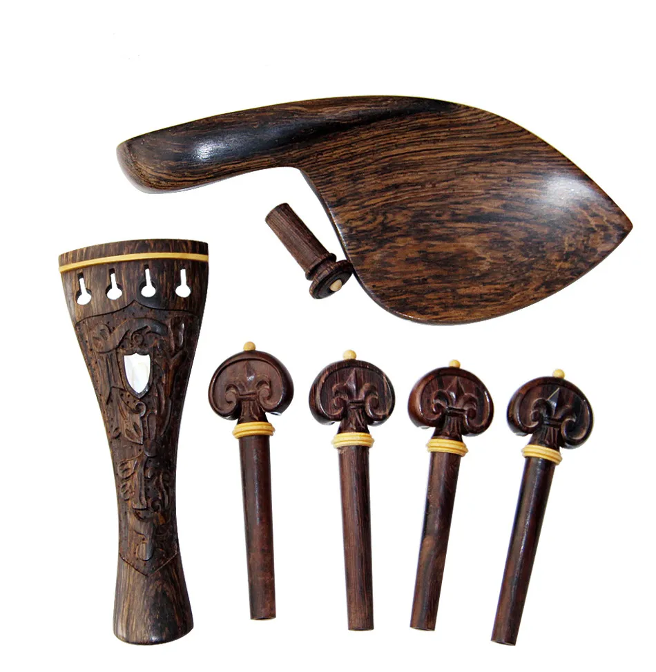 

Free Shipping 1 Set Hand Carved Rosewood/Boxwood 4/4 Violin Parts Violin Chinrest Violin Pegs Violin Tailgut Accessories