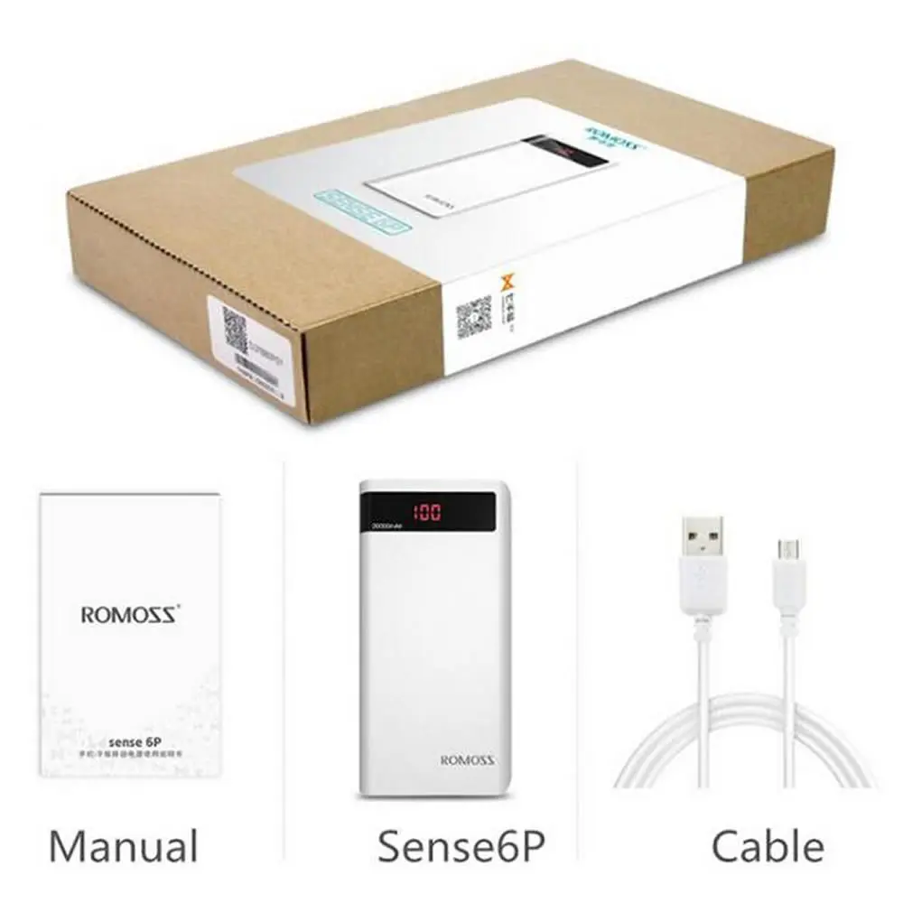 ROMOSS Sense 6P 20000mAh внешний аккумулятор портативный со светодиодным дисплеем двойной