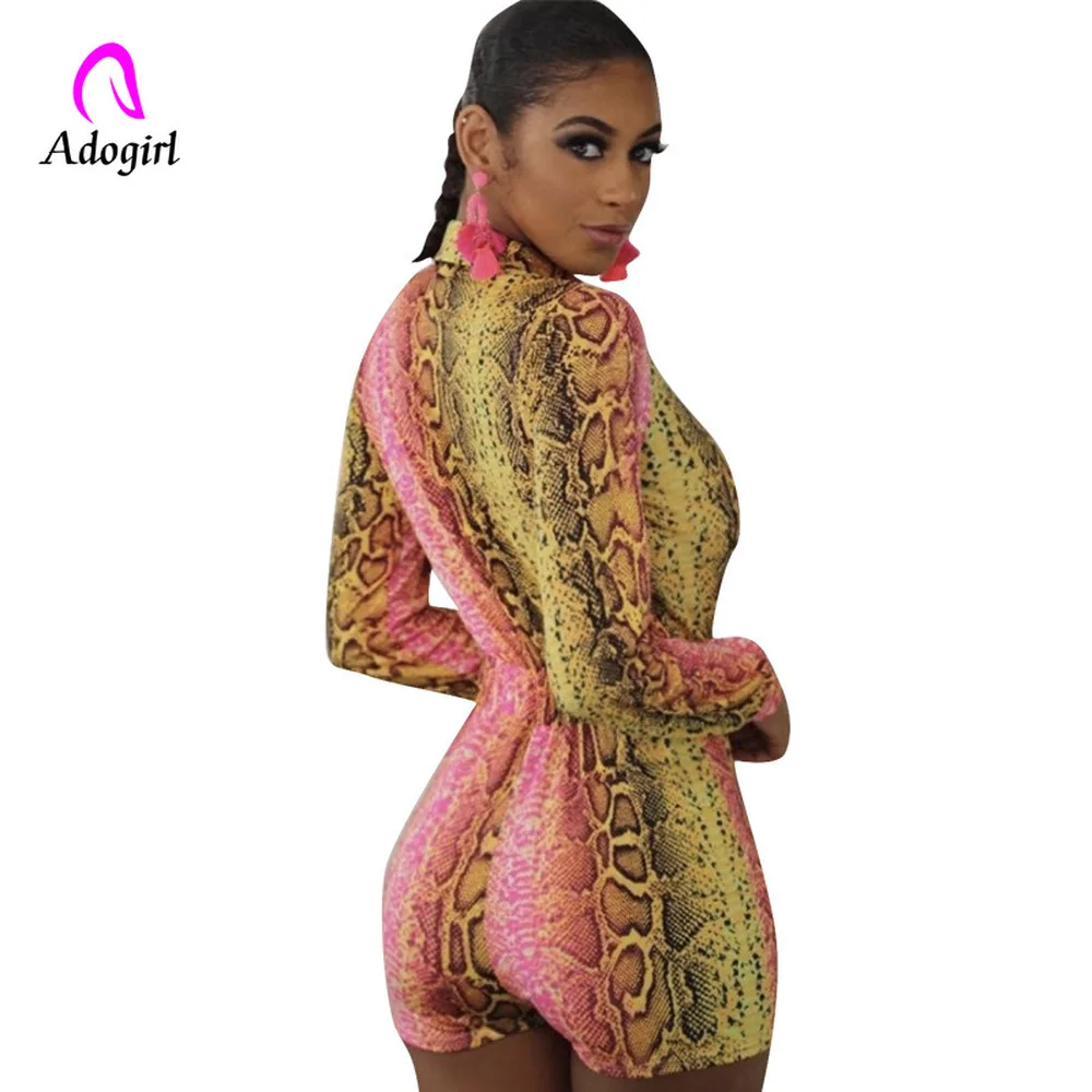 Women Work Jumpsuit Serpentine Printed Long Sleeve Playsuit Spring Turn Down Collar Button Up High Street Party Short Overall | Женская