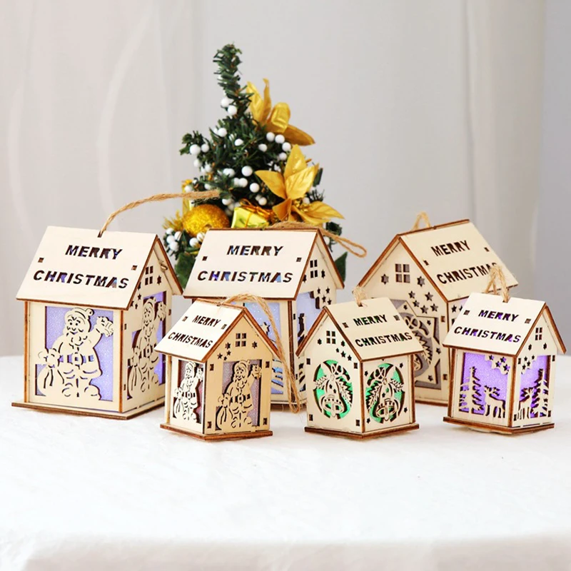 Светодиодные деревянные домики для дерева Navidad 2019 рождественские украшения дома