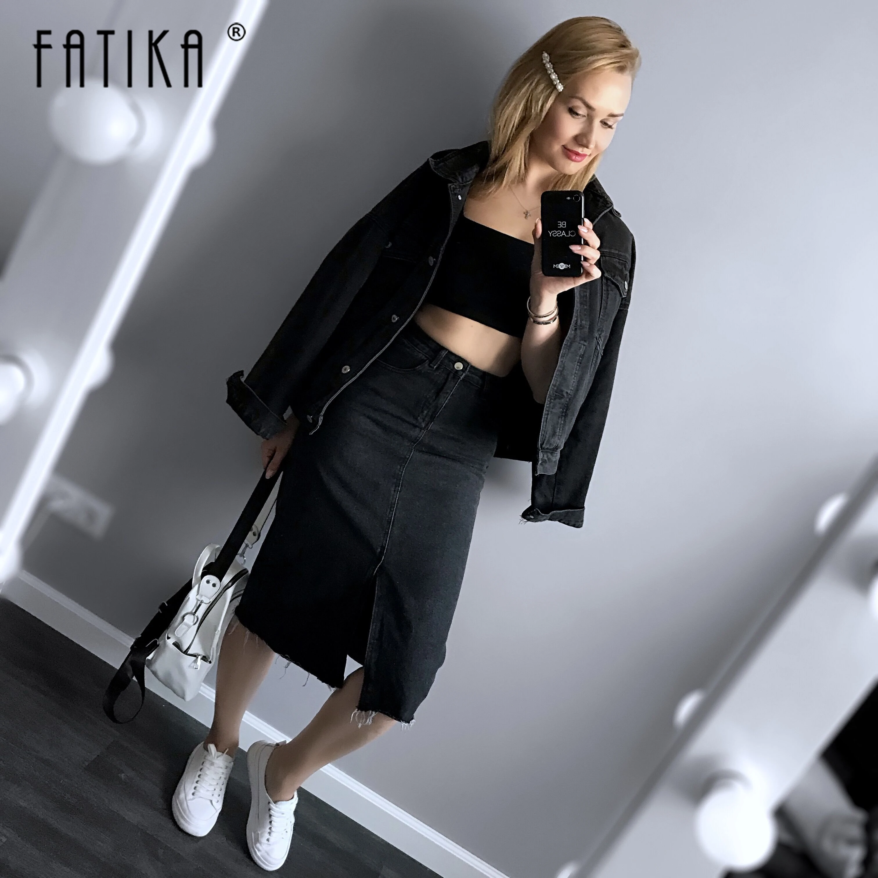 Женская джинсовая юбка FATIKA с высокой талией и карманами 4 сезона 2019|Женские юбки| |