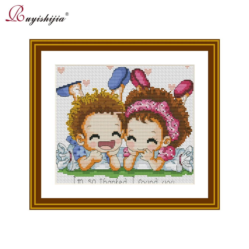 RUYISHIJIA мальчик и девочка весело играть узор рукоделие вышивки крестом Набор крест