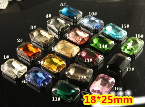 

21Colors 18*25mm 72Pcs/lot Rectangle Octagon Crystal Sew on Fancy Stone with 4 Holes Dull Silver K Claw Setting