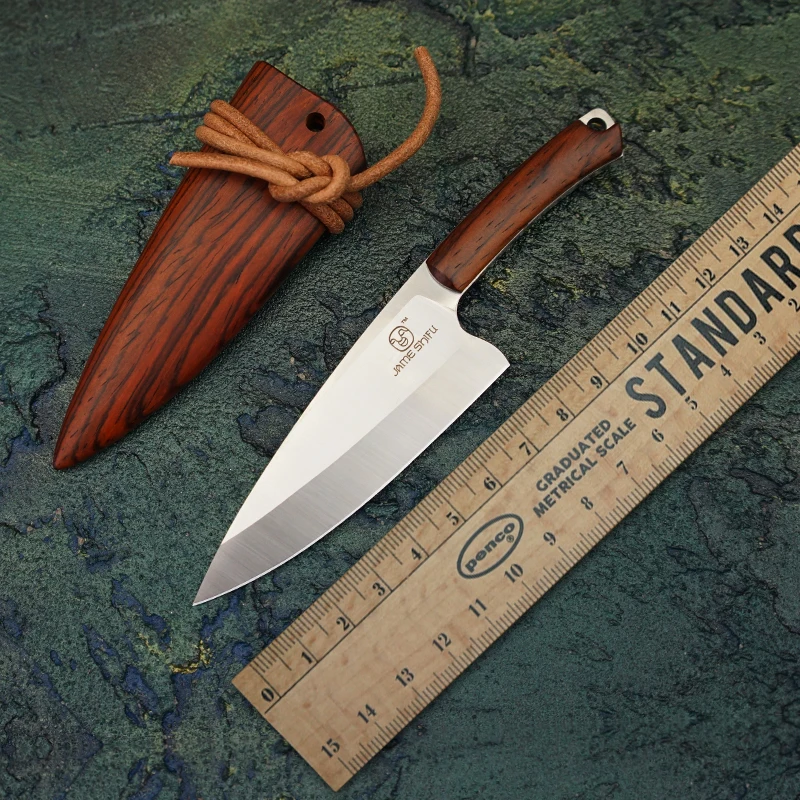12C27N Steel Handwork Mini Gyuto Full Tang Fixed Blade Knife Outdoor Camping EDC Tools Paring Knives with Wooden Scabbard | Инструменты