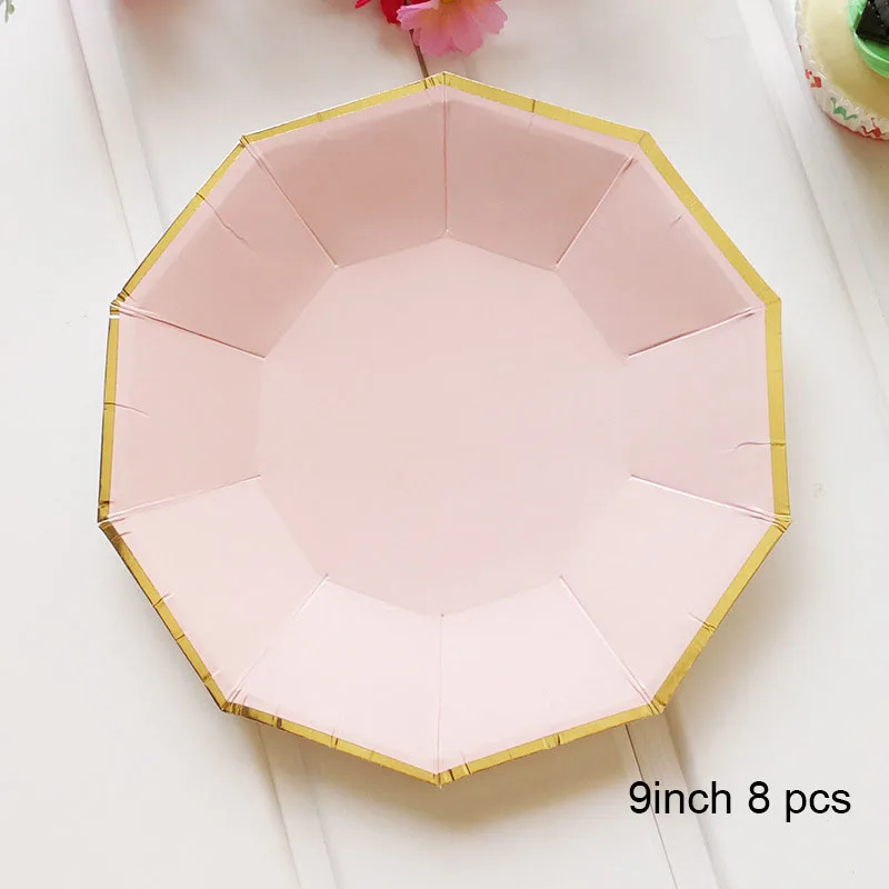 8pcs 9 plates 8 шт., розовая фольга, Золотая принцесса, одноразовая бумажная тарелка, на день рождения, соломинки, для птичьего душа, свадебная декорация с крещением - Цвет: 8pcs 9 plates