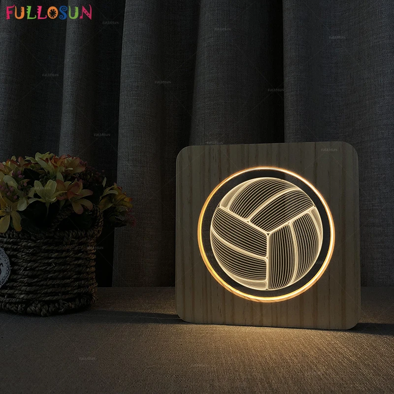 FULLOSUN 3D LED Lamp Warm White Color Touch Light Basketball Soccer Model Wood Table for Kids Bedside Decor NightLight | Освещение