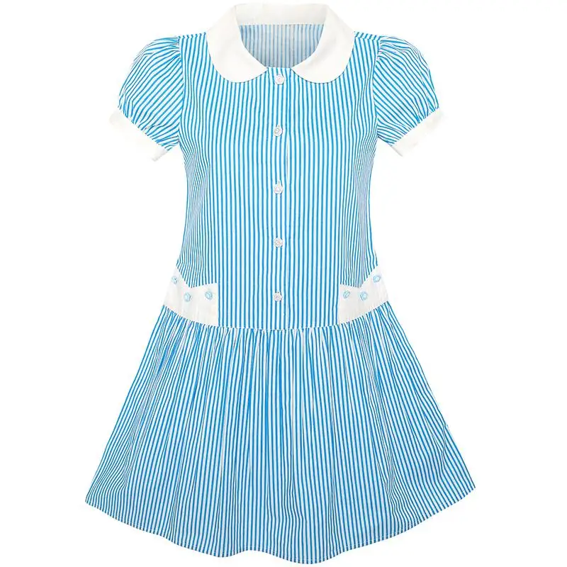 Sunny Fashion платья для девочек платье Синий Белый полоса Воротник Школьная форма
