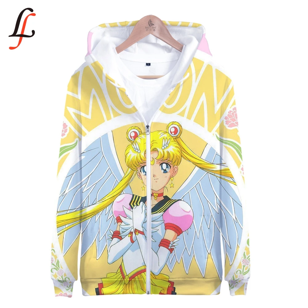 Sailor Moon 3D K Pop толстовки с молнией свитшоты Топы Harajuku Повседневный пуловер уличная