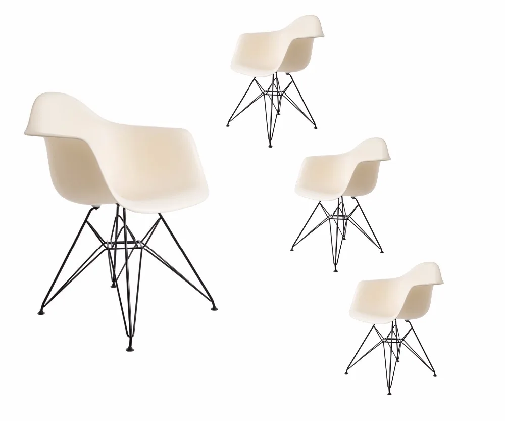 4 шт. Набор стульев Черное порошковое покрытие ножки пластиковое сиденье ПП