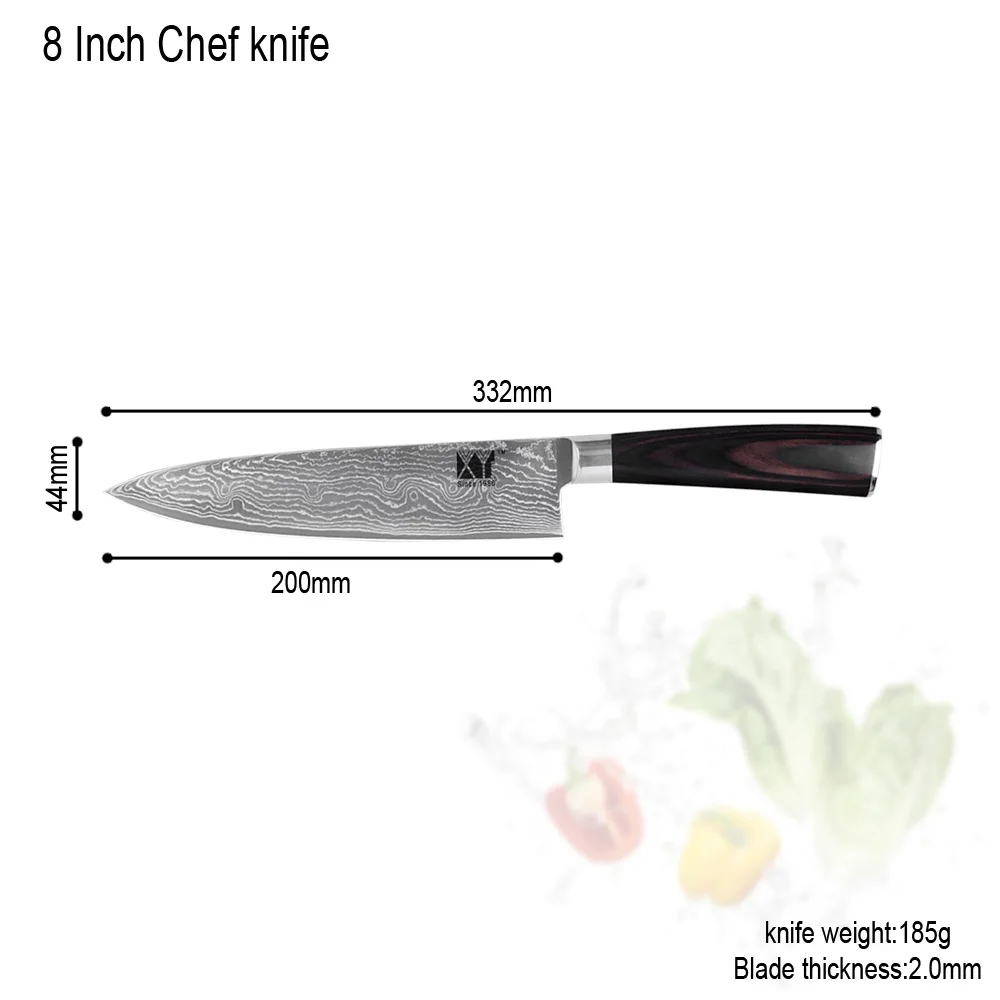 XYJ Brand Knife Holder+ Kitchen Knives Santoku Chef 67 Layers VG10 Damascus Steel Cooking Tools Best Set | Дом и сад