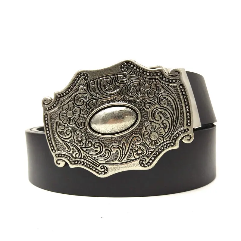 Western cowboy leather belt retro pattern leather belt American original DIY leather belt 3.8cm