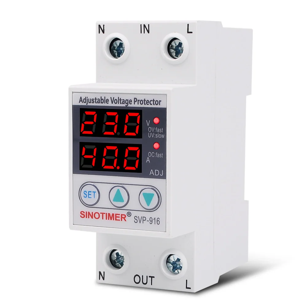 SVP-916 40A 63A 80A более Напряжение защиты предельный ток двойной Дисплей Стабилизатор напряжения 220V автоматическая регулируемая Напряжение реле