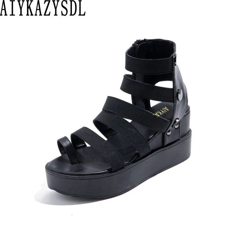 

AIYKAZYSDL Women Rome Gladiator Sandals Ankle Boots Summer Bootie Platform Wedge Shoes Strappy Stretch Elastic Band High Heels