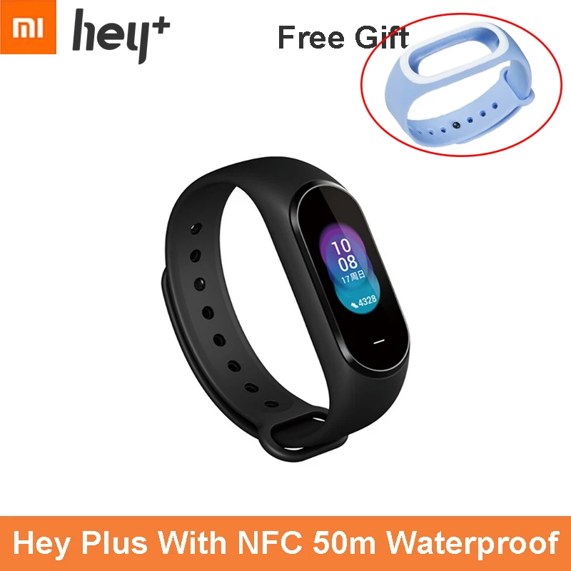 Add Free LightBlue Дополнительный Бесплатный Ремешок Xiaomi Hey Plus 1S Smartband 0,95 дюймов AMOLED цветной экран встроенный многофункциональный NFC пульсометр Hey - Color: Add Free LightBlue