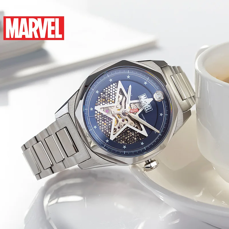 Часы MARVEL мужские механические с отверстиями из нержавеющей стали модные Круглые