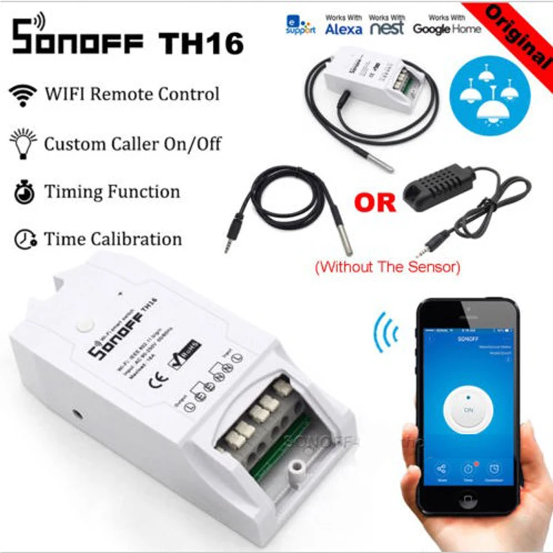 Умный Wi-Fi переключатель Sonoff TH16 с мониторингом температуры и влажности умный
